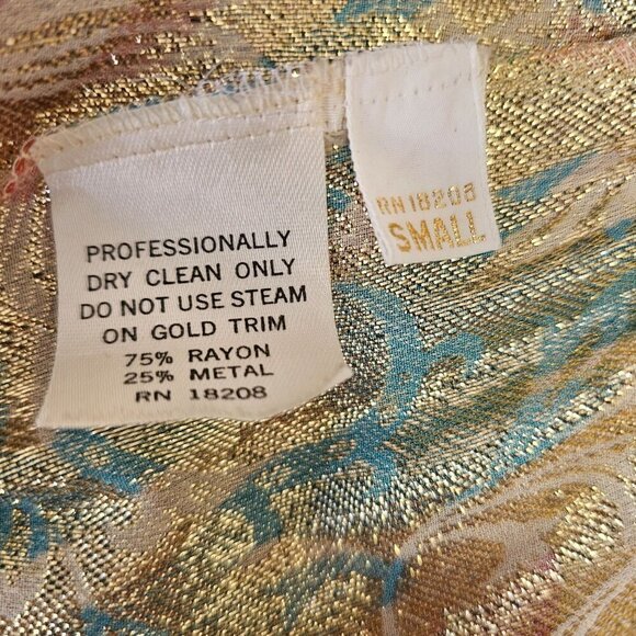 Lucie Ann Beverly Hills 80s Opulent Evening Top Sz S Gold Metallic Pastel Floral - Picture 12 of 13